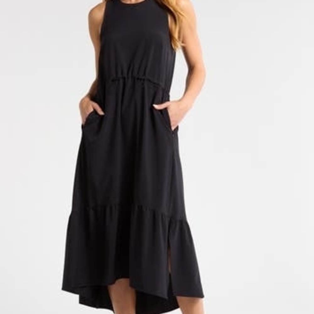 Zella Pursuit Tiered Midi Dress In Black